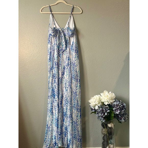 Lulus Floral Maxi Dress Sleeveless‎ Tie Back Casual Summer Blue Medium M - Picture 7 of 7